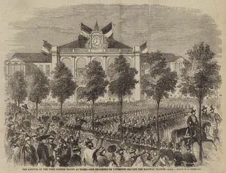 Die Ankunft der ersten französischen Truppen in Turin, die Chasseurs de Vincennes verlassen den Bahnhof